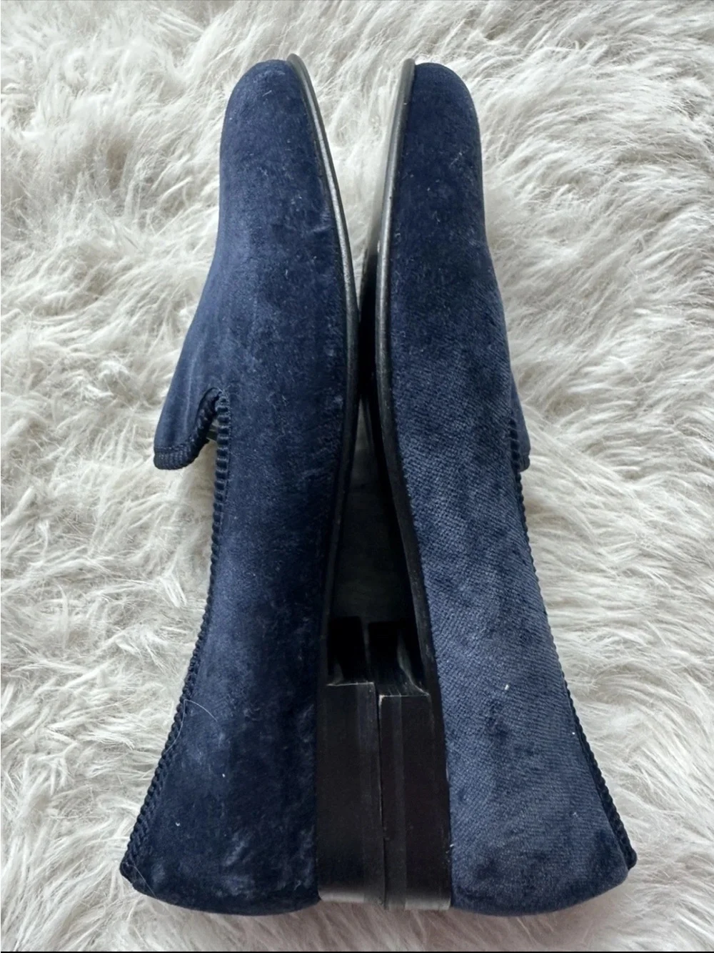 Bow-Tie Navy Blue slippers Velvet Slip-On Loafers Opera shoes